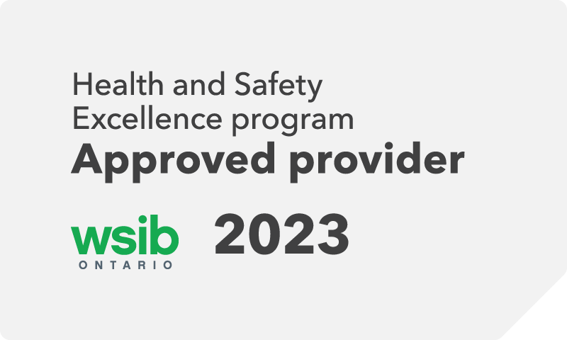 WSIB Health and Safety Excellence program Approved Provider 2023 with WSIB logo