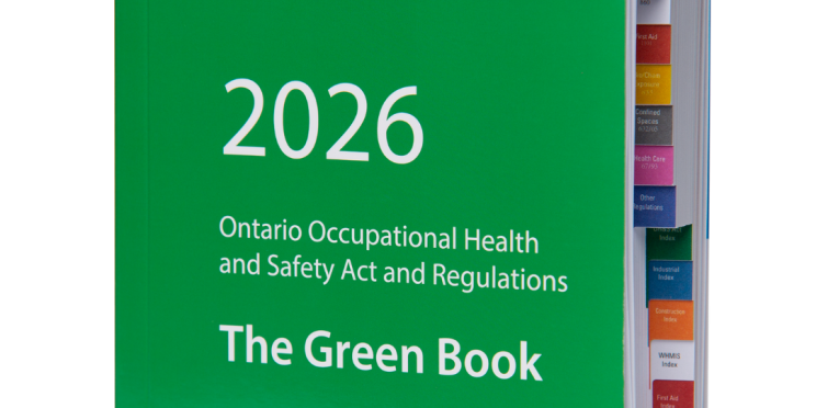 Front cover of the 2026 OHSA Green Book from OGS with colour-coded tabs