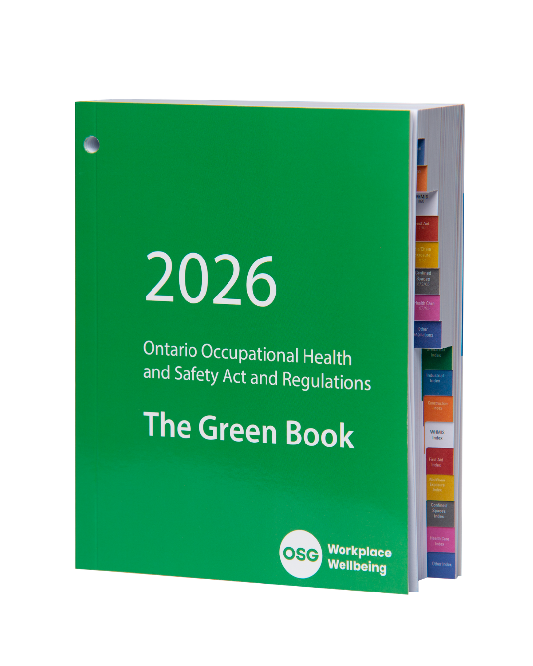Front cover of the 2026 OHSA Green Book from OGS with colour-coded tabs